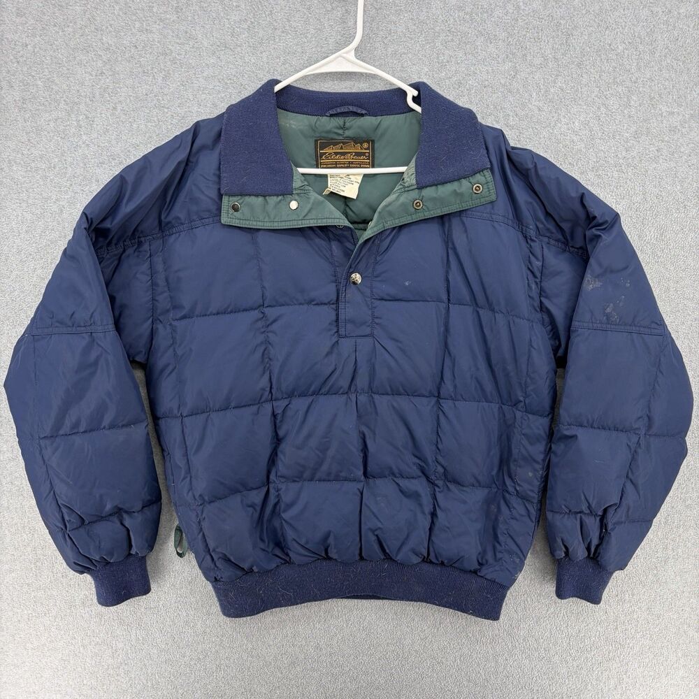 VTG 80’s Eddie Bauer Goose Down Pullover Quilted Puffer Drivers Jacket Sz Medium